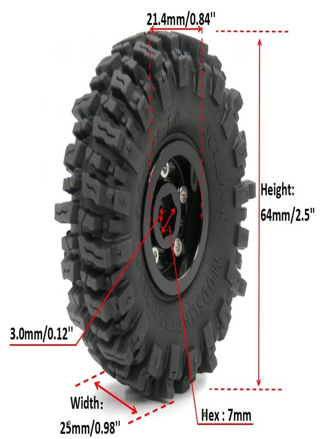 hobbysoul إطارات HOBBYSOUL الناعمة اللاصقة مقاس 64 × 25 مم 1.0 Mud Slingers وحواف عجلات Beadlock الثقيلة مقاس 1.0 لسيارات التحكم عن بعد الزاحفة بمقياس 1/24 AX24 SCX24 FCX24 1/18 TRX4M - Image 2